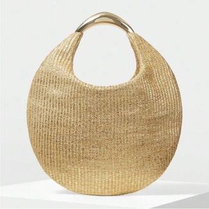 Unusual Shaped Gold Woven Lame’ Women's Round Bag/Clutch with Gold Handle GUC